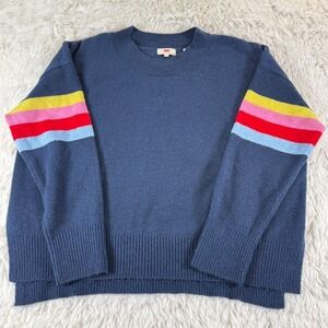 Levi's Women's Blue Rainbow Stripe Sleeve Crew Neck Pullover Sweater‎ Large Cozy